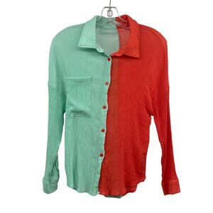 ANDTHEWHY Womens Colorblock Top Button Up Long Sleeve Size Small